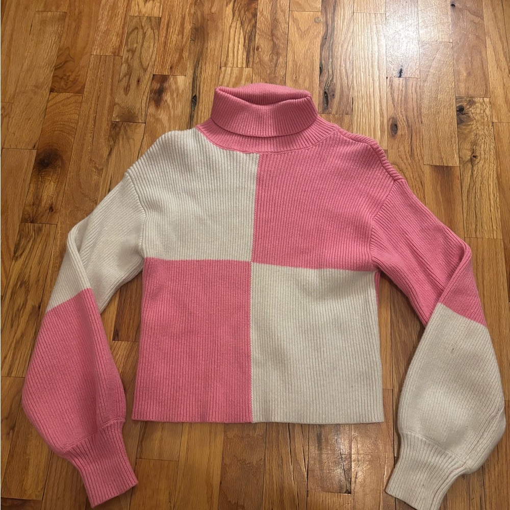 Miami Pink and Cream Block Turtleneck Sweater